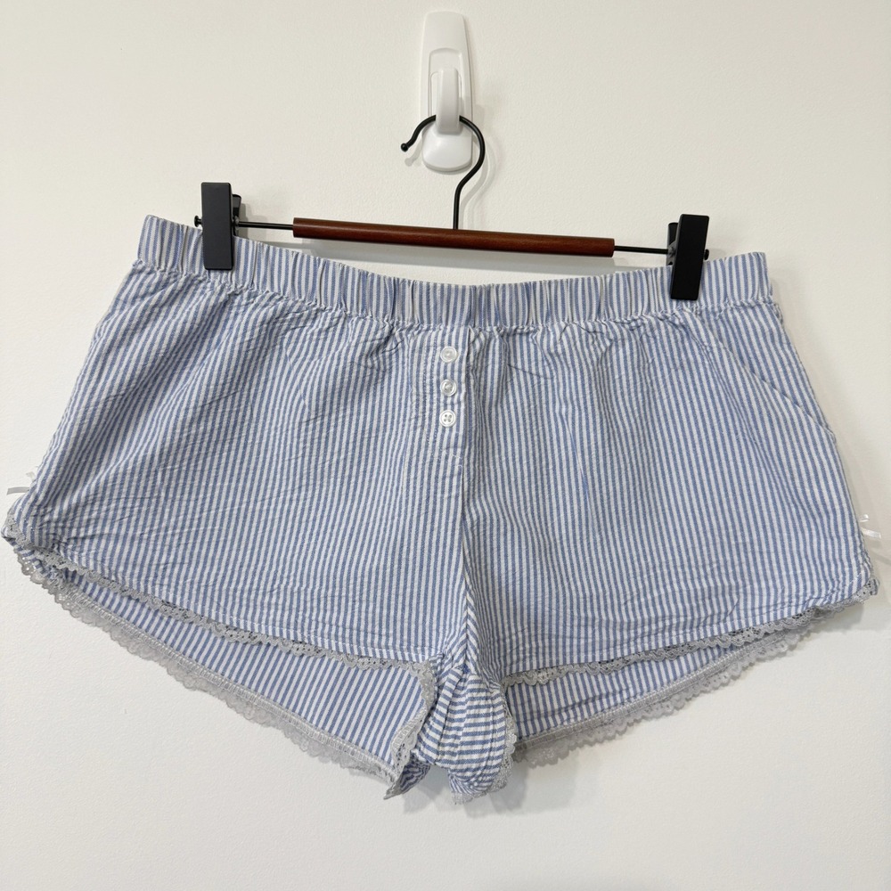 Social Scene Pajama Shorts Womens Large Blue White Striped‎ Cheeky Coquette